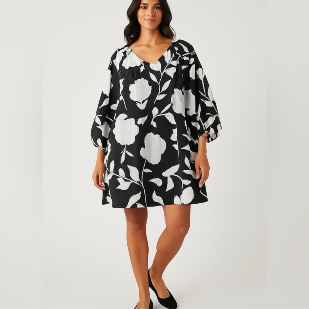 kate spade Monochrome Floral Long Sleeve Dress